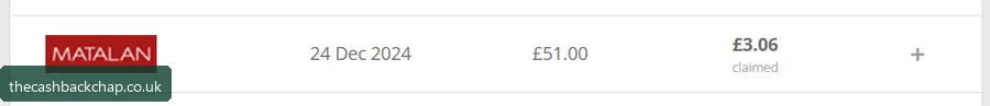 My Matalan order: £51 paid, £3.06 cashback claimed (6%, Dec 2024)