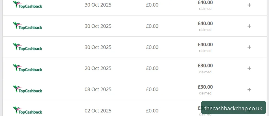 Six referral bonuses in one month (Oct 2025), £30–£40 each